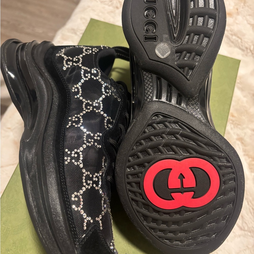 Gucci run Black Sneakers with Red and White Accents